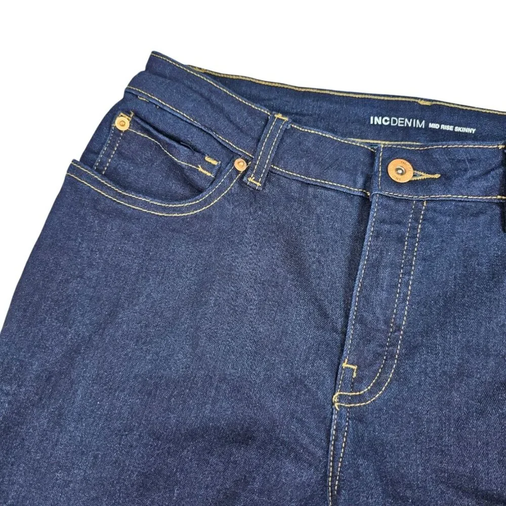 INC International Concepts INC Denim Mid Rise Skinny Jeans Dark Wash 12 32x29.5